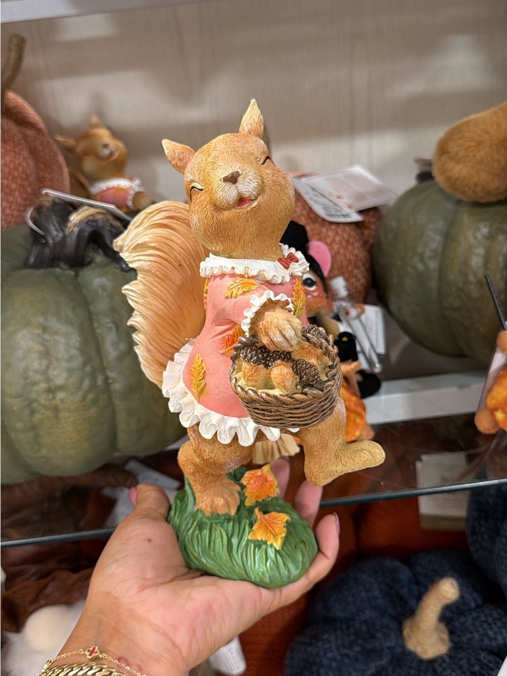 Autumn Squirrel Figurine in Peach Dress - Decorative Small